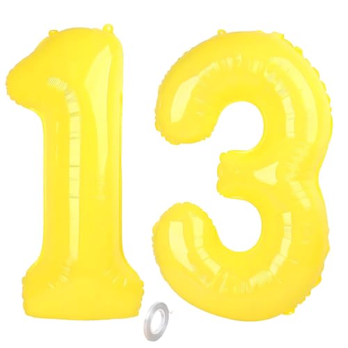 Balorise Riesige Aluminium-Luftballons, 100 cm, Gelb, Zahl 13/31, aufblasbar, Helium, große Zahl 0-9, 10-100 (101 cm), Dekoration für Geburtstagsfeier und Hochzeit von Balorise