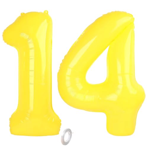 Balorise Riesige Aluminium-Luftballons, 40 Zoll, Gelb, Zahl 14/41, aufblasbar, Helium, große Zahl 0-9, 10-100 (101 cm), Dekoration für Geburtstagsfeier und Hochzeit von Balorise