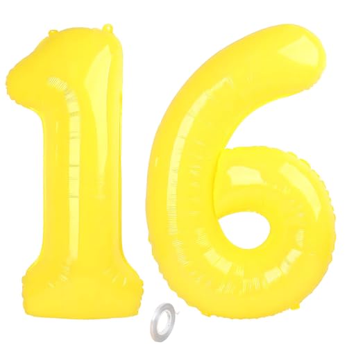 Balorise Riesige Aluminium-Luftballons, 40 Zoll, Gelb, Zahl 16/61, aufblasbar, Helium, große Zahl 0-9, 10-100 (101 cm), Dekoration für Geburtstagsfeier und Hochzeit von Balorise