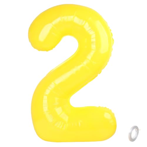 Balorise Riesige Aluminium-Luftballons, 40 Zoll, Gelb, Zahl 2, aufblasbar, Helium, große Zahl 0-9, 10-100 (101 cm), Dekoration für Geburtstagsfeier und Hochzeit von Balorise