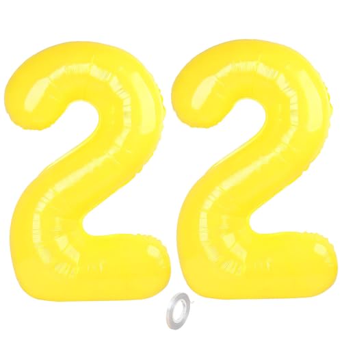 Balorise Riesige Aluminium-Luftballons, 40 Zoll, Gelb, Zahl 22, aufblasbar, Helium, große Zahl 0-9, 10-100 (101 cm), Dekoration für Geburtstagsfeier und Hochzeit von Balorise