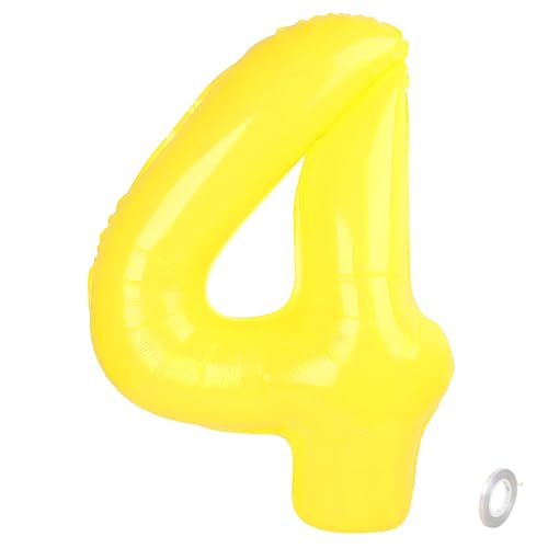 Balorise Riesige Aluminium-Luftballons, 40 Zoll, Gelb, Zahl 4, aufblasbar, Helium, große Zahl 0-9, 10-100 (101 cm), Dekoration für Geburtstagsfeier und Hochzeit von Balorise