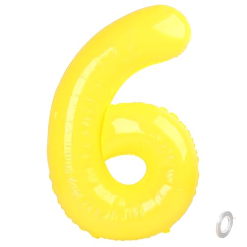 Balorise 40 Zoll Aluminium Luftballon Gelb Zahl 6, Helium Unterstützt, Ballon Nummer 0-9, 10-100 (101cm), große Folienballons Dekoration für Geburtstagsfeier, Hochzeit, Jubiläum von Balorise