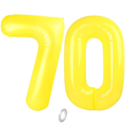 Balorise Riesige Aluminium-Luftballons, 40 Zoll, Gelb, Zahl 70, aufblasbar, Helium, große Zahl 0-9, 10-100 (101 cm), Dekoration für Geburtstagsfeier und Hochzeit von Balorise