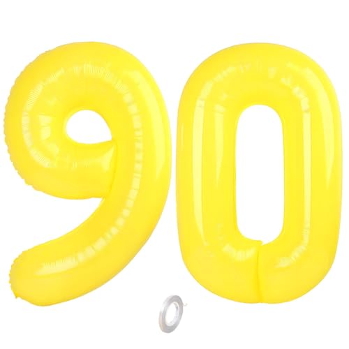 Balorise 40 Zoll Aluminium Luftballon Gelb Zahl 90, Helium Unterstützt, Ballon Nummer 0-9, 10-100 (101cm), große Folienballons Dekoration für Geburtstagsfeier, Hochzeit, Jubiläum von Balorise