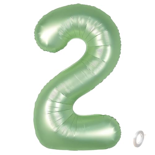 Balorise 40 Zoll Aluminium Luftballon Grün Zahl 2, Helium Unterstützt, Ballon Nummer 0-9, 10-100 (101cm), große Folienballons Dekoration für Geburtstagsfeier, Hochzeit, Jubiläum von Balorise