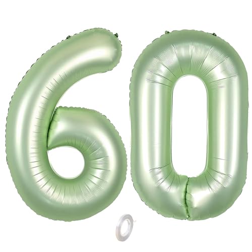 Balorise Riesige Aluminium-Luftballons, 40 Zoll, Grün, Zahl 60, aufblasbar, Helium, große Zahl 0-9, 10-100 (101 cm), Dekoration für Geburtstagsfeier und Hochzeit von Balorise