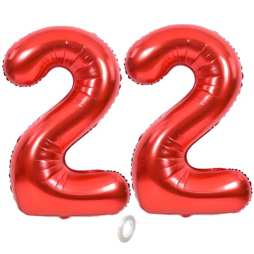 Balorise Riesige Aluminium-Luftballons, 40 Zoll, Rot, Zahl 22, aufblasbar, Helium, große Zahl 0-9, 10-100 (101 cm), Dekoration für Geburtstagsfeier und Hochzeit von Balorise