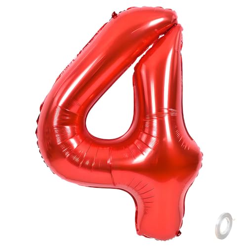 Balorise Riesige Aluminium-Luftballons, 40 Zoll, Rot, Zahl 4, aufblasbar, Helium, große Zahl 0-9, 10-100 (101 cm), Dekoration für Geburtstagsfeier und Hochzeit von Balorise