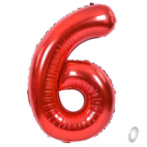 Balorise Riesige Aluminium-Luftballons, 40 Zoll, Rot, Zahl 6, aufblasbar, Helium, große Zahl 0-9, 10-100 (101 cm), Dekoration für Geburtstagsfeier und Hochzeit von Balorise