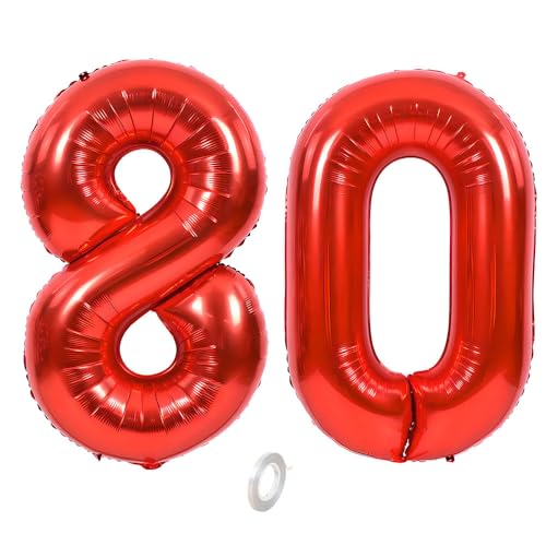 Balorise Riesige Aluminium-Luftballons, 40 Zoll, Rot, Zahl 80, aufblasbar, Helium, große Zahl 0-9, 10-100 (101 cm), Dekoration für Geburtstagsfeier und Hochzeit von Balorise