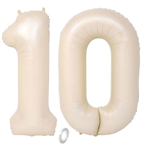 Balorise 40 Zoll Aluminium Luftballon Beige Zahl 10, Helium Unterstützt, Ballon Nummer 0-9, 10-100 (101cm), große Folienballons Dekoration für Geburtstagsfeier, Hochzeit, Jubiläum von Balorise