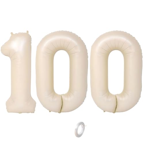 Balorise 40 Zoll Aluminium Luftballon Beige Zahl 100, Helium Unterstützt, Ballon Nummer 0-9, 10-100 (101cm), große Folienballons Dekoration für Geburtstagsfeier, Hochzeit, Jubiläum von Balorise