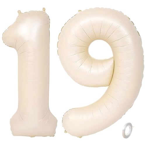 Balorise 40 Zoll Aluminium Luftballon Beige Zahl 19/91, Helium Unterstützt, Ballon Nummer 0-9, 10-100 (101cm), große Folienballons Dekoration für Geburtstagsfeier, Hochzeit, Jubiläum von Balorise