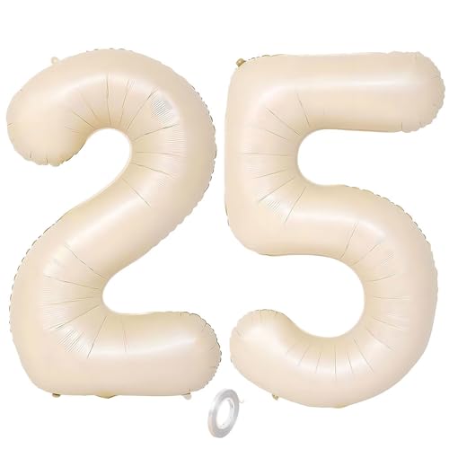 Balorise 40 Zoll Aluminium Luftballon Beige Zahl 25/52, Helium Unterstützt, Ballon Nummer 0-9, 10-100 (101cm), große Folienballons Dekoration für Geburtstagsfeier, Hochzeit, Jubiläum von Balorise