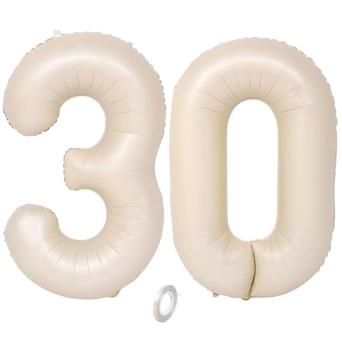 Balorise 40 Zoll Aluminium Luftballon Beige Zahl 30, Helium Unterstützt, Ballon Nummer 0-9, 10-100 (101cm), große Folienballons Dekoration für Geburtstagsfeier, Hochzeit, Jubiläum von Balorise