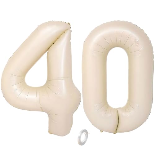 Balorise 40 Zoll Aluminium Luftballon Beige Zahl 40, Helium Unterstützt, Ballon Nummer 0-9, 10-100 (101cm), große Folienballons Dekoration für Geburtstagsfeier, Hochzeit, Jubiläum von Balorise