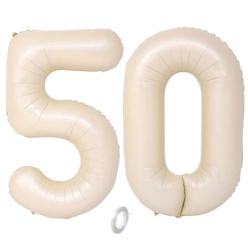 Balorise 40 Zoll Aluminium Luftballon Beige Zahl 50, Helium Unterstützt, Ballon Nummer 0-9, 10-100 (101cm), große Folienballons Dekoration für Geburtstagsfeier, Hochzeit, Jubiläum von Balorise