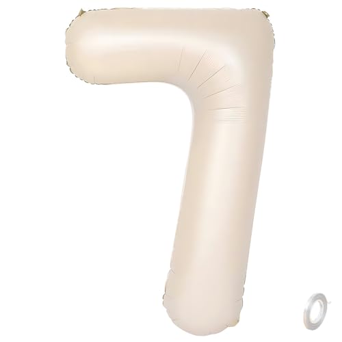 Balorise 40 Zoll Aluminium Luftballon Beige Zahl 7, Helium Unterstützt, Ballon Nummer 0-9, 10-100 (101cm), große Folienballons Dekoration für Geburtstagsfeier, Hochzeit, Jubiläum von Balorise