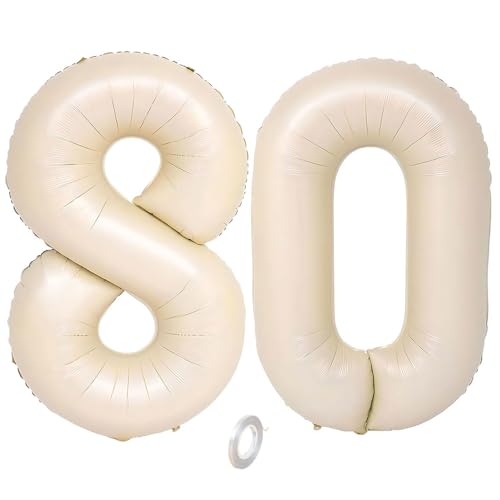 Balorise Riesige Aluminium-Luftballons, 40 Zoll, Weiß, Zahl 80, aufblasbar, Helium, große Zahl 0-9, 10-100 (101 cm), Dekoration für Geburtstagsfeier und Hochzeit von Balorise