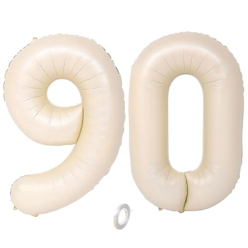 Balorise 40 Zoll Aluminium Luftballon Beige Zahl 90, Helium Unterstützt, Ballon Nummer 0-9, 10-100 (101cm), große Folienballons Dekoration für Geburtstagsfeier, Hochzeit, Jubiläum von Balorise