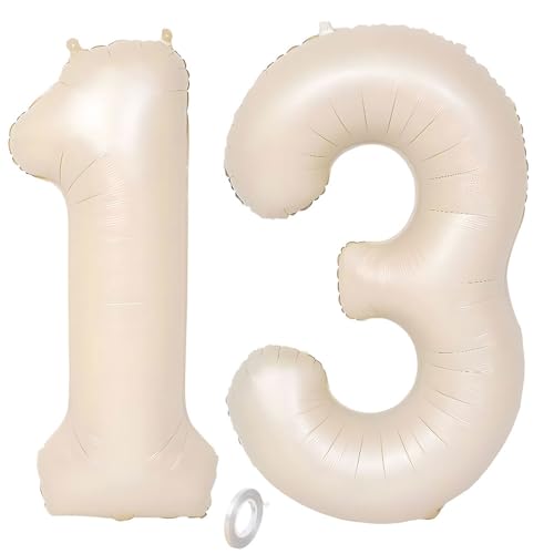 Balorise Riesige Aluminium-Luftballons, 40 Zoll, beige, Zahl 13/31, aufblasbar, Helium, große Zahl 0-9, 10-100 (101 cm), Dekoration für Geburtstagsfeier und Hochzeit von Balorise