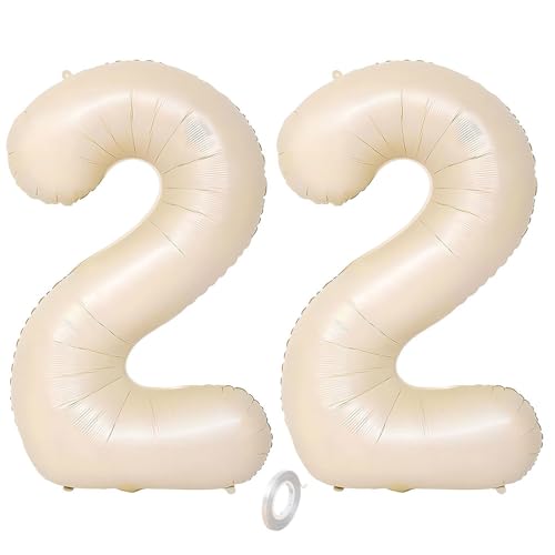 Balorise Riesige Aluminium-Luftballons, 40 Zoll, beige, Zahl 22, aufblasbar, Helium, große Zahl 0-9, 10-100 (101 cm), Dekoration für Geburtstagsfeier und Hochzeit von Balorise