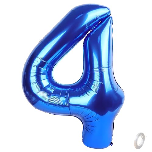 Balorise Riesige Aluminium-Luftballons, 40 Zoll, blau, Zahl 4, aufblasbar, Helium, große Zahl 0-9, 10-100 (101 cm), Dekoration für Geburtstagsfeier und Hochzeit von Balorise