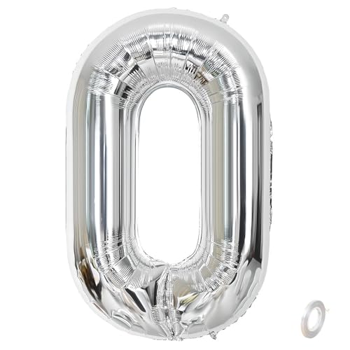 Balorise 40 Zoll Aluminium Luftballon Silber Zahl 0, Helium Unterstützt, Ballon Nummer 0-9, 10-100 (101cm), große Folienballons Dekoration für Geburtstagsfeier, Hochzeit, Jubiläum von Balorise