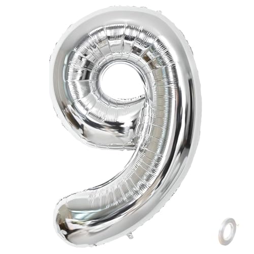 Balorise Riesige Aluminium-Luftballons, 40 Zoll, silberfarben, Zahl 9, aufblasbar, Helium, große Zahl 0-9, 10-100 (101 cm), Dekoration für Geburtstagsfeier und Hochzeit von Balorise