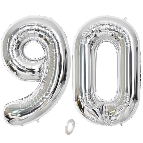Balorise Riesige Aluminium-Luftballons, 40 Zoll, silberfarben, Zahl 90, aufblasbar, Helium, große Zahl 0-9, 10-100 (101 cm), Dekoration für Geburtstagsfeier und Hochzeit von Balorise
