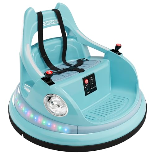12 V Auto Puffer für Kinder 2 – 6 Jahre, elektrisches Auto, 360 ° drehbar, mit LED-Lichtern, Fernbedienung und Musik, stoßfestes Spielzeug für Kinder (blau) von Baloveby