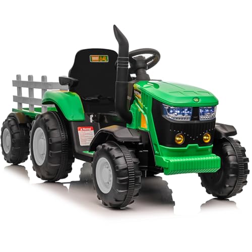 Elektrischer Traktor für Kinder mit abnehmbarem Anhänger, Doppelmotor, 35 W, 12 V, 6 Reifen für Kleinkinder, mit Fernbedienung, Musik, 3 Geschwindigkeiten, Scheinwerfer mit 7 LEDs, Hupe Elektrischer Traktor für Kinder mit abnehmbarem Anhänger, Doppelmotor, 35 W, 12 V, 6 Reifen für Kleinkinder, mit Fernbedienung, Musik, 3 Geschwindigkeiten, Scheinwerfer mit 7 LEDs, Hupe von Baloveby
