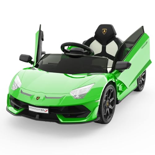 Elektroauto für Kinder, 12V lizenzierte Lamborghini Kinderauto, batteriebetriebener Elektroauto mit Steuerung, 2 Geschwindigkeiten, Soundsystem, LED-Scheinwerfern und hydraulischen Türen (Grün) von Baloveby