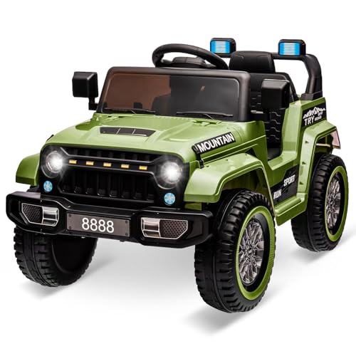 Elektroauto für Kinder 12V, Kinderauto Mit 2,4G-Fernbedienung, Elektroauto Mit Bluetooth, Musik, Hupe Und Scheinwerfer, 3-6,5 Km/h, Kinderfahrzeug Elektrisch für Kinder Von 3-8 Jahren (Grün) von Baloveby