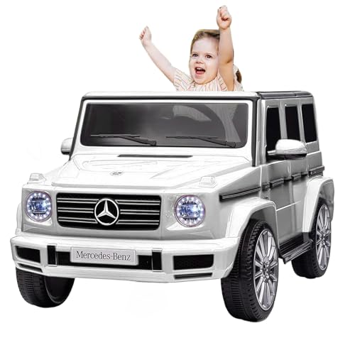 Kinder Elektroauto, Lizenziert von Mercedes-Benz G500 12V Elektrofahrzeug, Elektroauto mit Fernbedienung, 3 Geschwindigkeiten, Hupe, LED, Musik, USB, MP3, Bluetooth, für Jungen, Mädchen (Weiß) von Baloveby