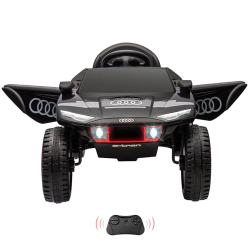 Kinderauto 12 V mit Fernbedienung, lizenziertes Rennfahrzeug RS E-tron mit Motoren 35 W x 2, Federaufhängung, Hupe, LED-Lichter, EVA-Reifen für 3 bis 8 Jahre, Schwarz von Baloveby