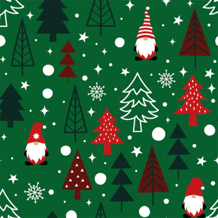 Baumwoll-Popeline-Stoff 145cm 025 - Grün mit Elfen und Weihnachtsbäumen von Balsløw