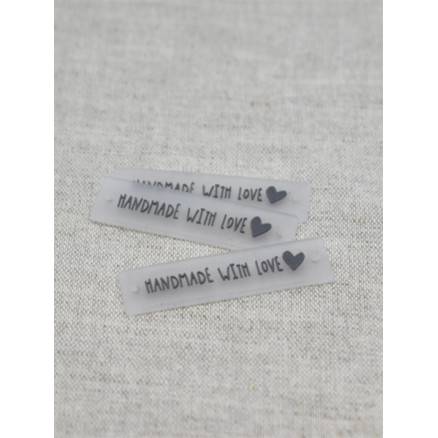 Label aus Silikon Handmade with Love Transparent mit Grau - 5 Stück von Balsløw