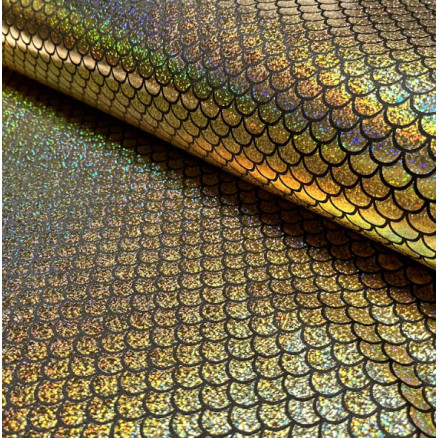 Polyester Jersey mit Folienprint Stoff 150cm 80 Gold - 50cm von Balsløw