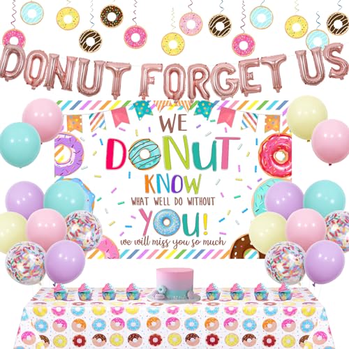 Balterever Donut „Forget Us Away“-Partydekoration „We Donut Know What We'll Do Without You“-Hintergrund, Donut „Forget Us“-Ballonbanner, Donut-Tischdecke, Donut-Hängewirbel, zum Abschied im Balterever Donut „Forget Us Away“-Partydekoration „We Donut Know What We'll Do Without You“-Hintergrund, Donut „Forget Us“-Ballonbanner, Donut-Tischdecke, Donut-Hängewirbel, zum Abschied im von Balterever