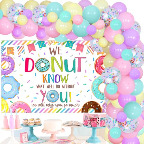 Balterever Donut Going Away Party-Dekoration „Wir Donut wissen, was wir ohne Sie tun würden“, Hintergrund-Macaron-Ballon-Set für Abschlussfeier, Umzug, Ruhestand, Abschiedsparty von Balterever