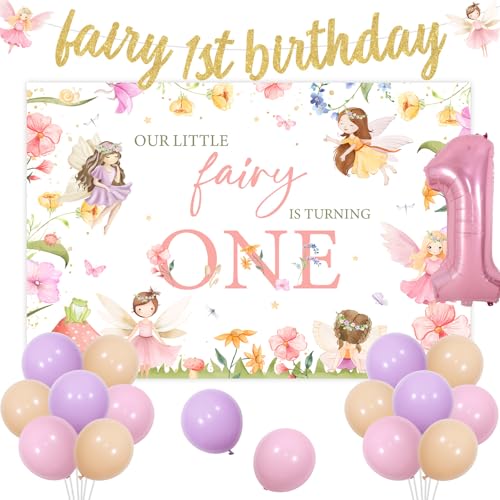 Balterever Fairy 1st Birthday Decorations Banner Backdrop Balloons for Girls Fairy Themed Party Supplies Pink Purple Balterever Fairy 1st Birthday Decorations Banner Backdrop Balloons for Girls Fairy Themed Party Supplies Pink Purple von Balterever