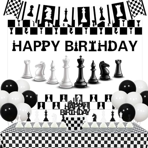Balterever Schach-Geburtstagsdekorationen, internationales Schach-Geburtstags-Hintergrundbanner, Schachthema-Banner, Girlande, Tischdecke, Schach-Geburtstagskuchenaufsatz, lustige Brettspiel- Balterever Schach-Geburtstagsdekorationen, internationales Schach-Geburtstags-Hintergrundbanner, Schachthema-Banner, Girlande, Tischdecke, Schach-Geburtstagskuchenaufsatz, lustige Brettspiel- von Balterever