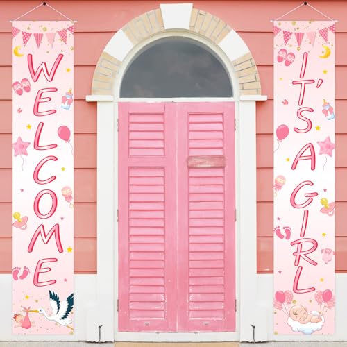 Balterever Storch-Babyparty-Dekorationen, Mädchen-Welcome-It's-A-Girl-Storch-Türbanner, It's-A-Girl-Baby-Türschild, It's-A-Girl-Babyparty-Willkommen, hängende Wanddekoration für die Balterever Storch-Babyparty-Dekorationen, Mädchen-Welcome-It's-A-Girl-Storch-Türbanner, It's-A-Girl-Baby-Türschild, It's-A-Girl-Babyparty-Willkommen, hängende Wanddekoration für die von Balterever