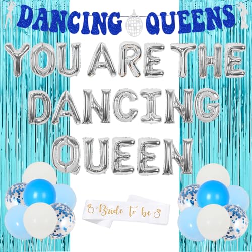 Balterever Tanzende Königin Dekoration: Disco Bachelorette Party Deko mit Tanzende Königin Banner, Blauer Regenvorhang, Braut Schärpe & mehr in Blau für Junggesellinnenabschied Balterever Tanzende Königin Dekoration: Disco Bachelorette Party Deko mit Tanzende Königin Banner, Blauer Regenvorhang, Braut Schärpe & mehr in Blau für Junggesellinnenabschied von Balterever