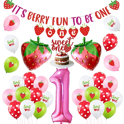 Erdbeerthema 1. Geburtstag Dekorationen Mädchen Strawberry Sweet One Folienballons Tortenaufsatz Hochstuhl Banner sein Berry Fun to be One Banner für Berry Sweet First Birthday Party von Balterever