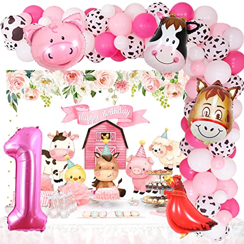 Farm Animal 1st Birthday Dekorationen Mädchen Pink Farm Barnyard Flower Birthday Backdrop Animal Farm Balloon Girlande Party Supplies Farmhouse Baby Shower Party Dekorationen For Girl von Balterever