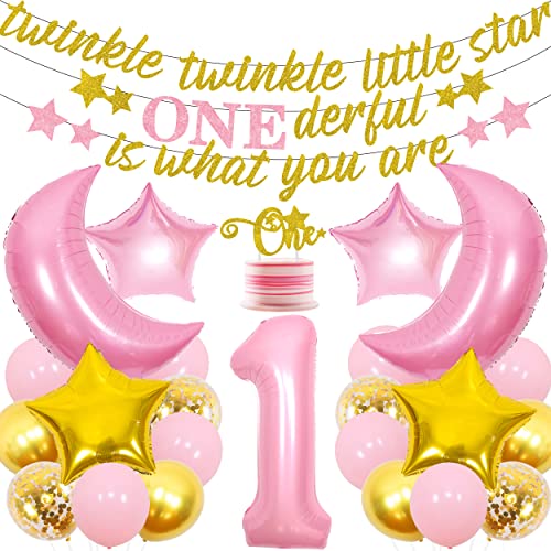 Twinkle Star 1. Geburtstag Dekorationen Mädchen Pink Gold Twinkle Twinkle Little Star Onederful Is What You Are Banner One Star Baby Shower Cake Topper Twinkle Moon Balloon Star Girlande von Balterever