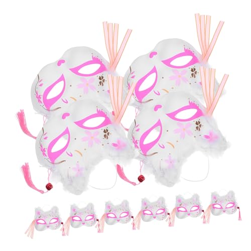 Baluue 10 Stück Japanische Fuchsmaske mit Led-licht und Flauschfedern Halbgesichts-maske im Manga-stil für Karneval Halloween und Cosplay Atmungsaktiv und Leicht Batteriefrei von Baluue